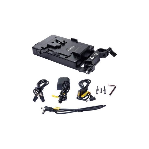 CAMVATE V-Mount Battery Plate Power Supply Splitter with Tilt-Adjustable 15mm Rod Mount
