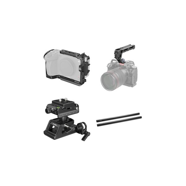 SmallRig 4183B Camera Cage Kit with Top Handle, Mounting Plate Set, and 15mm Rod Pair for Sony FX30/FX3